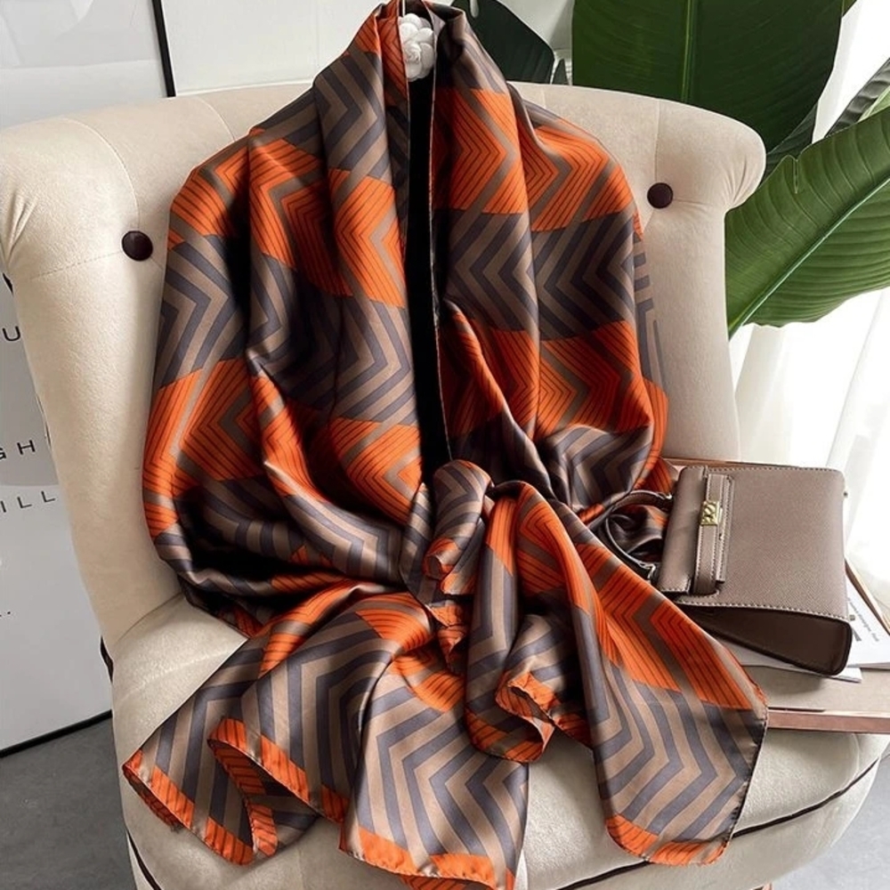 Miss Amaya Geometric Orange and Brown Scarf